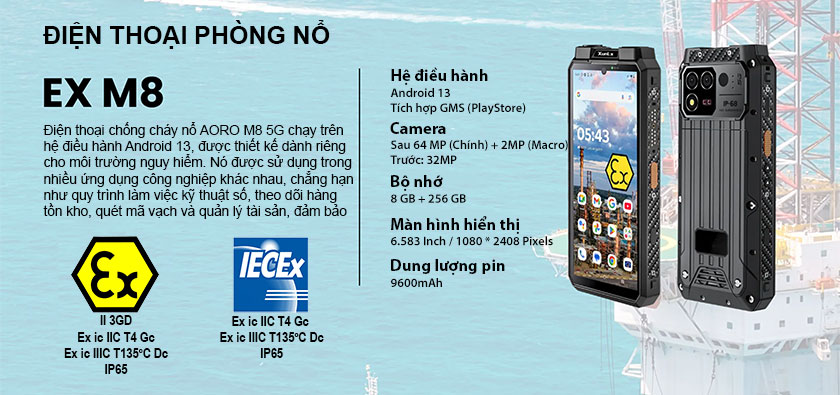 Điện thoại chống cháy nổ Aoro M8 ATEX, IECEX, Zone 2
